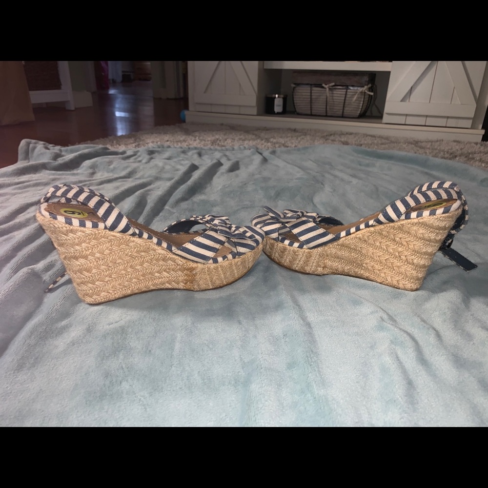 Blue and white nautical sandal wedge